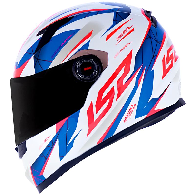 Capacete Original LS2 FF358 Draze Branco Azul Vermelho