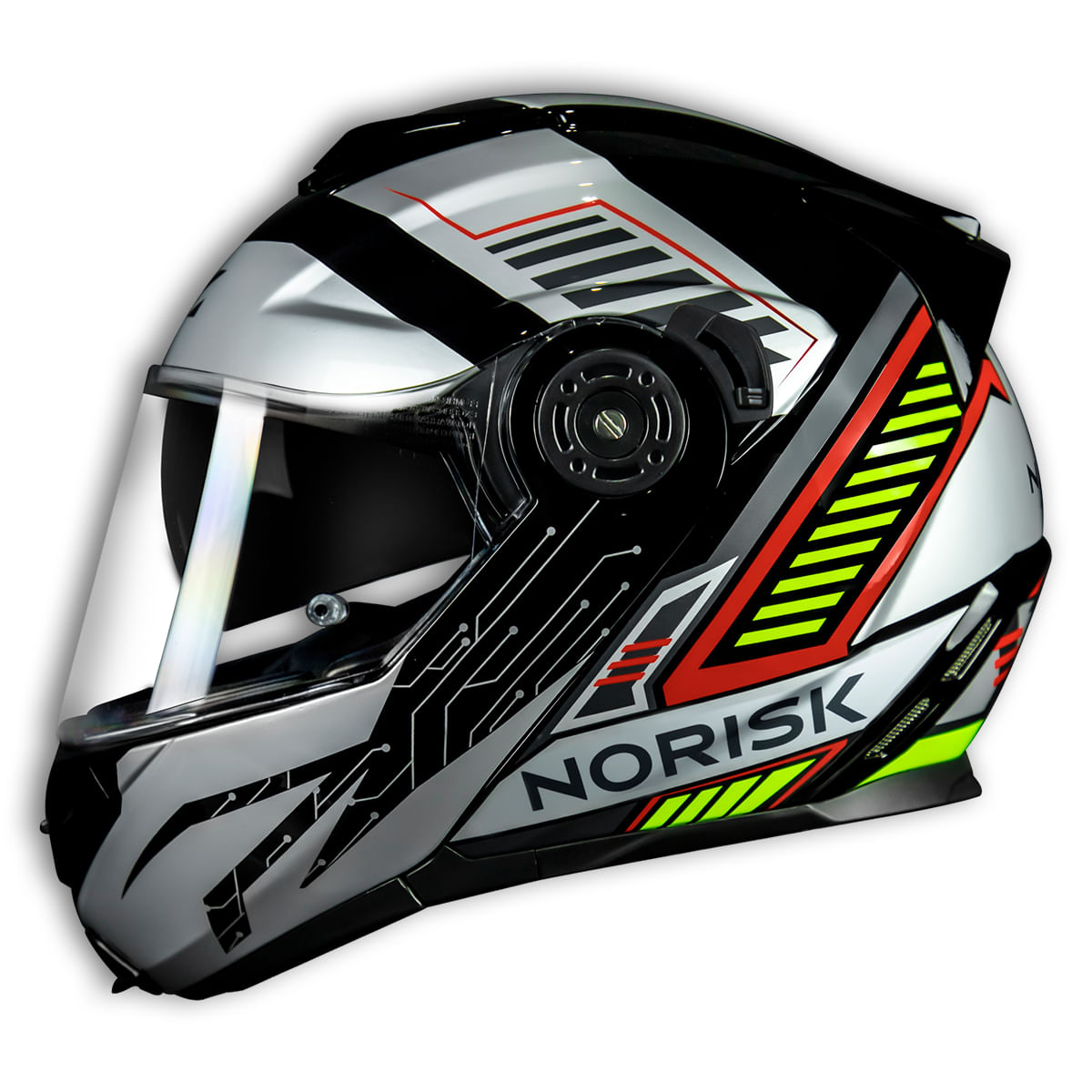 Capacete Original Norisk FF345 Charge Preto Prata Vermelho