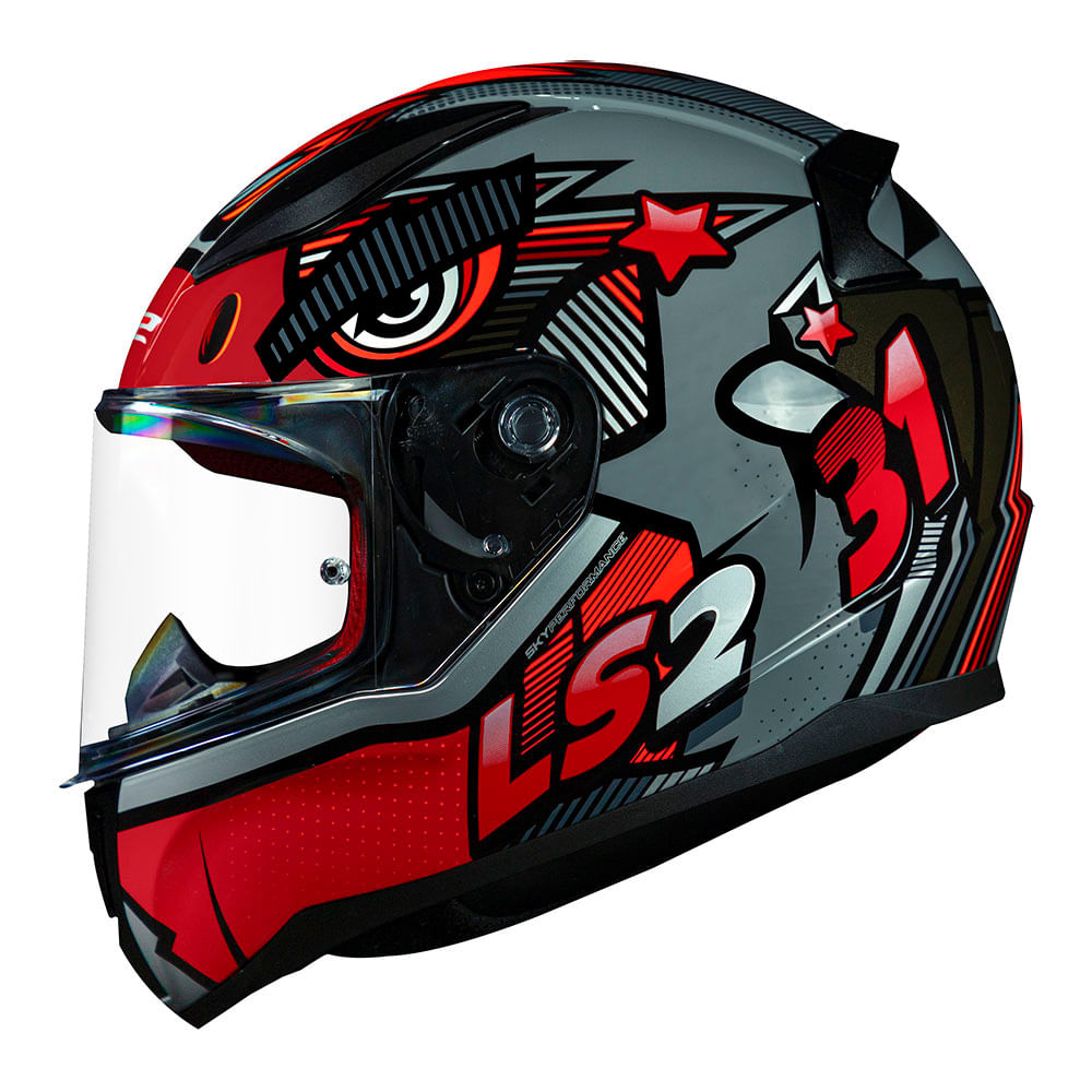 Capacete Original LS2 FF353 Rapid Khan Cinza Vermelho