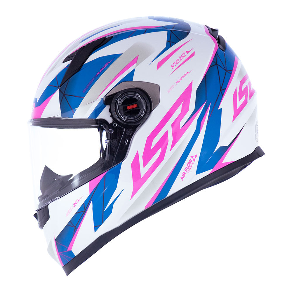 Capacete Original LS2 FF358 Draze Branco Azul Rosa