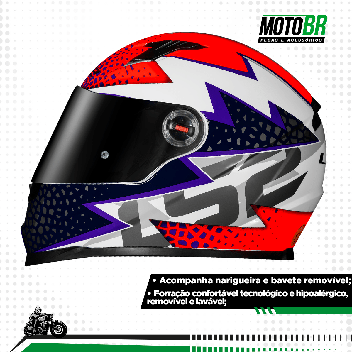 Capacete Original LS2 FF358 Speedy Branco Roxo Laranja