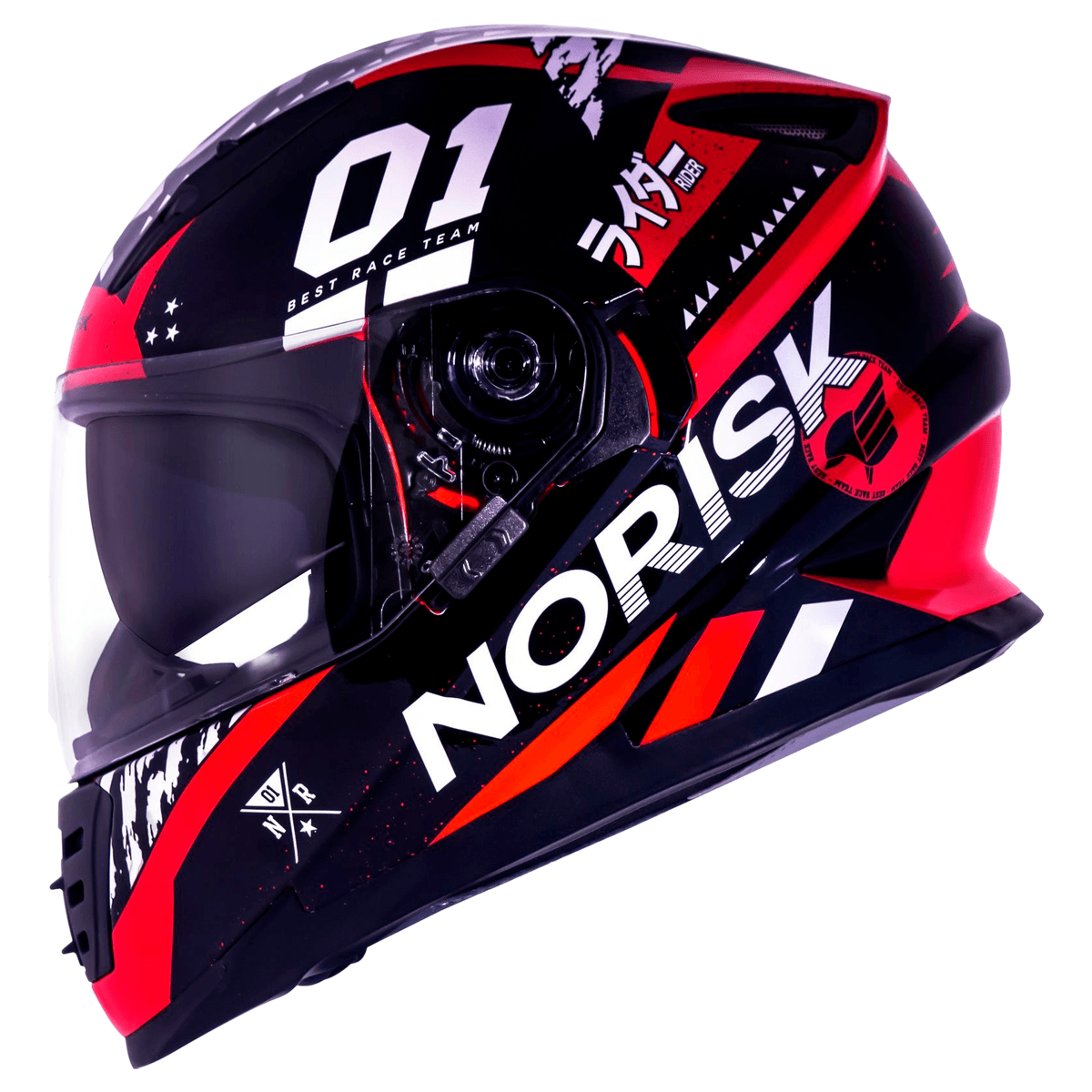 Capacete Original Norisk FF302 Soul Tokyo Preto Vermelho Branco