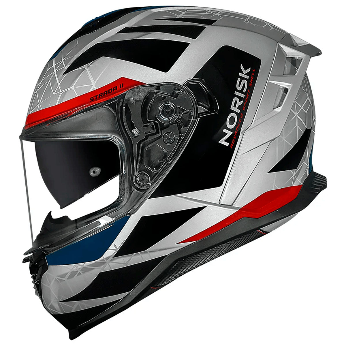 Capacete Original Norisk Strada 2 Evoque Prata Vermelho Azul
