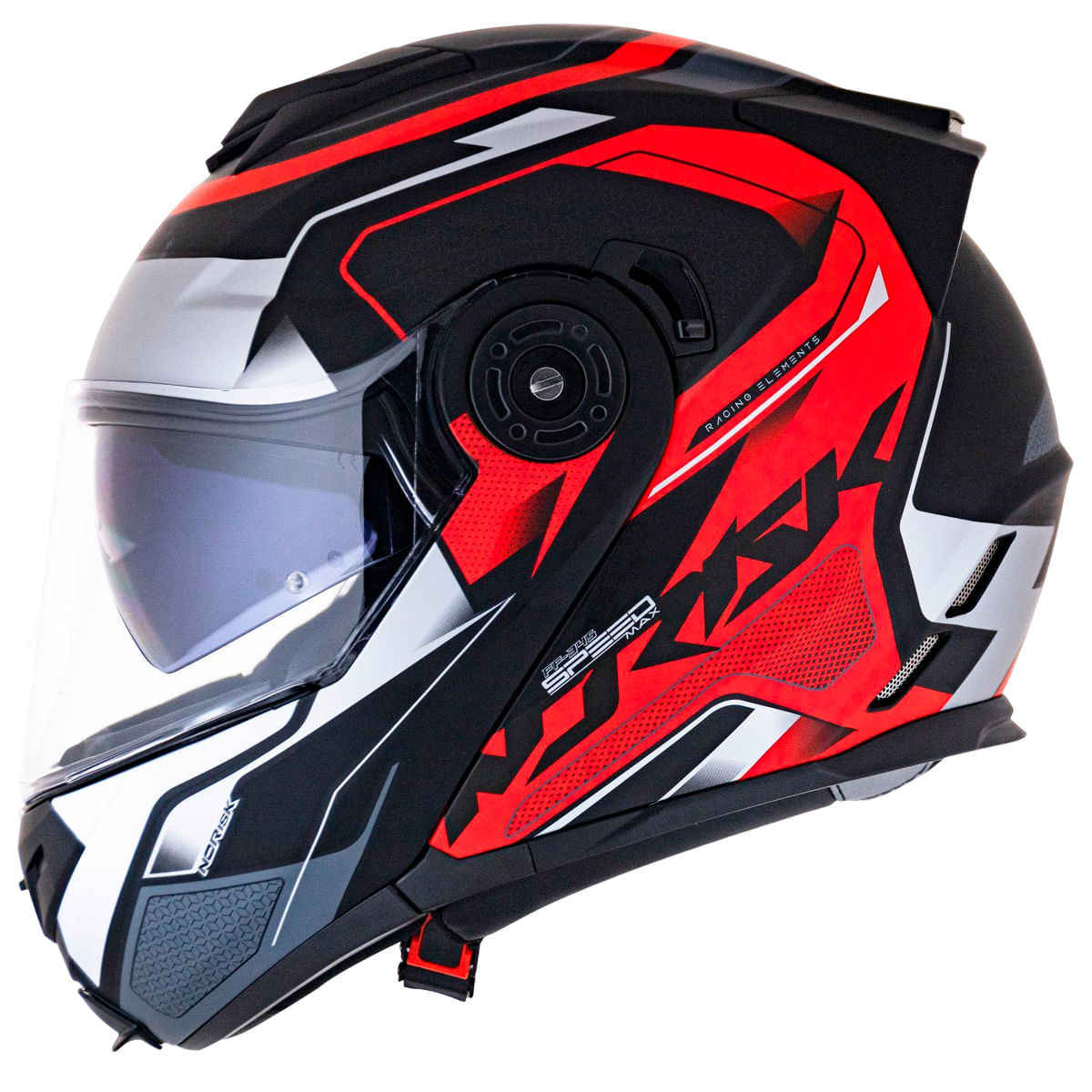 Capacete Original Norisk FF345 Speedmax Fosco Preto Vermelho Prata